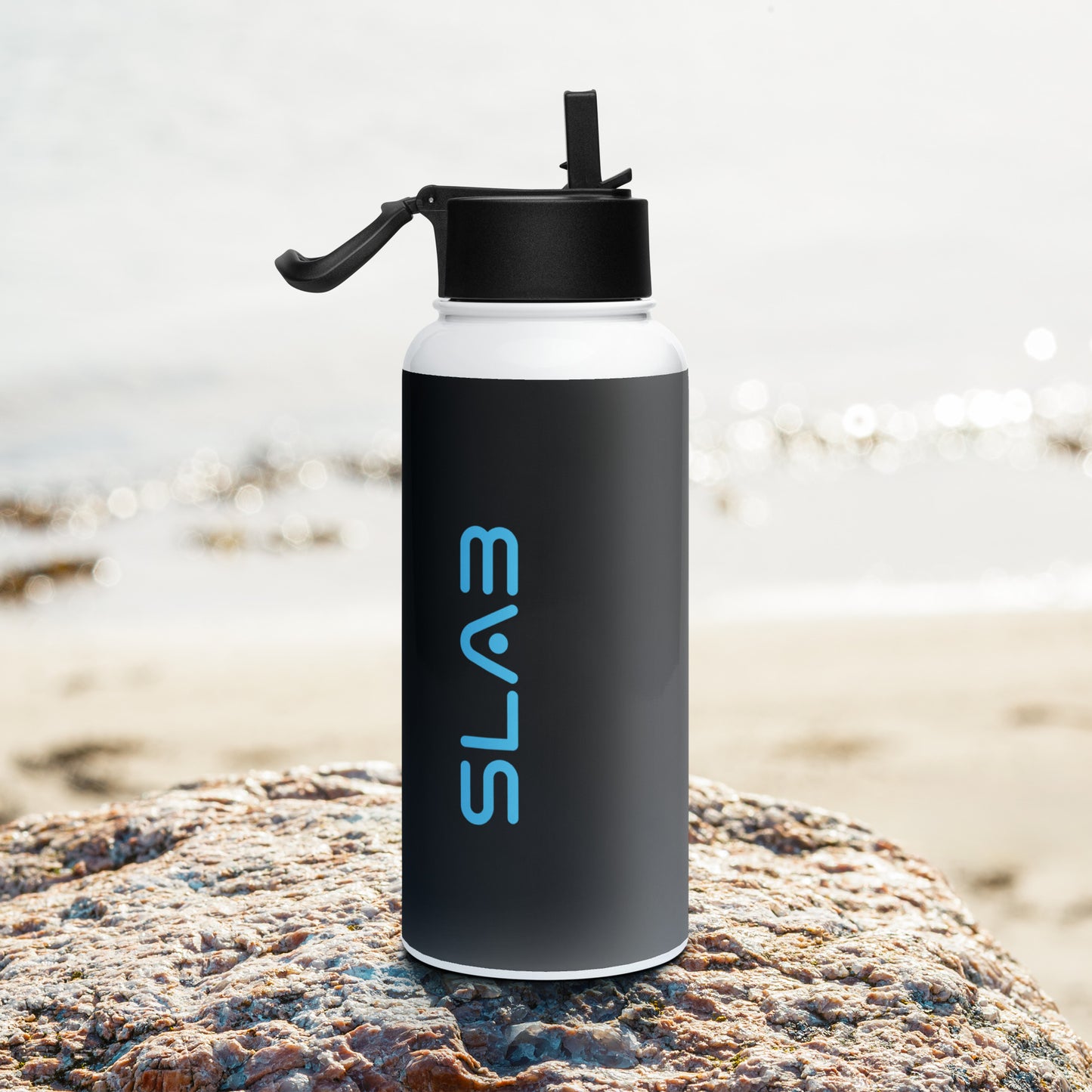 SLAB Stainless steel water bottle with a straw lid image 1