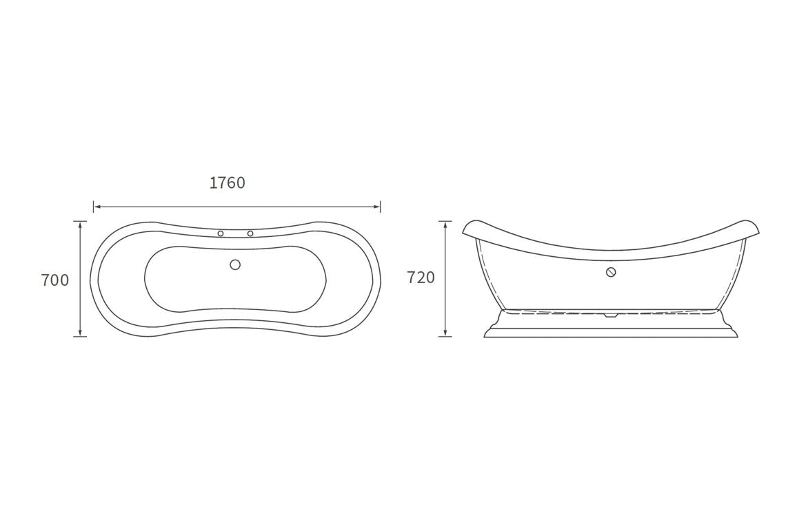 Claudius Freestanding 1760x700x720mm 2TH Bath w/Base - White