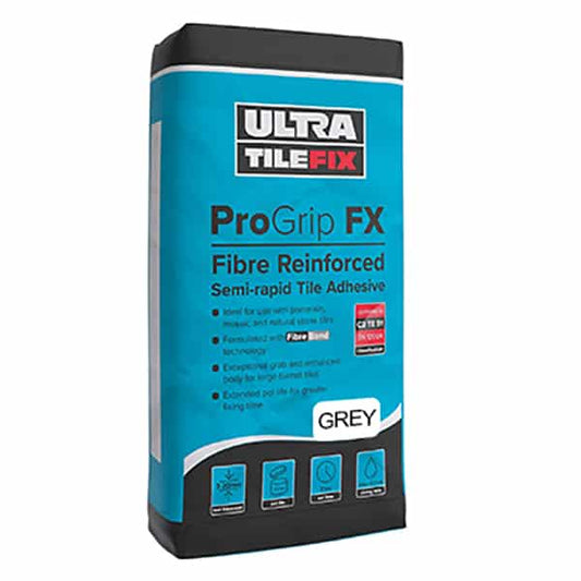 PROGRIP FX FIBRE REINFORCED SEMI RAPID GREY TILE ADHESIVE 20KG image 0