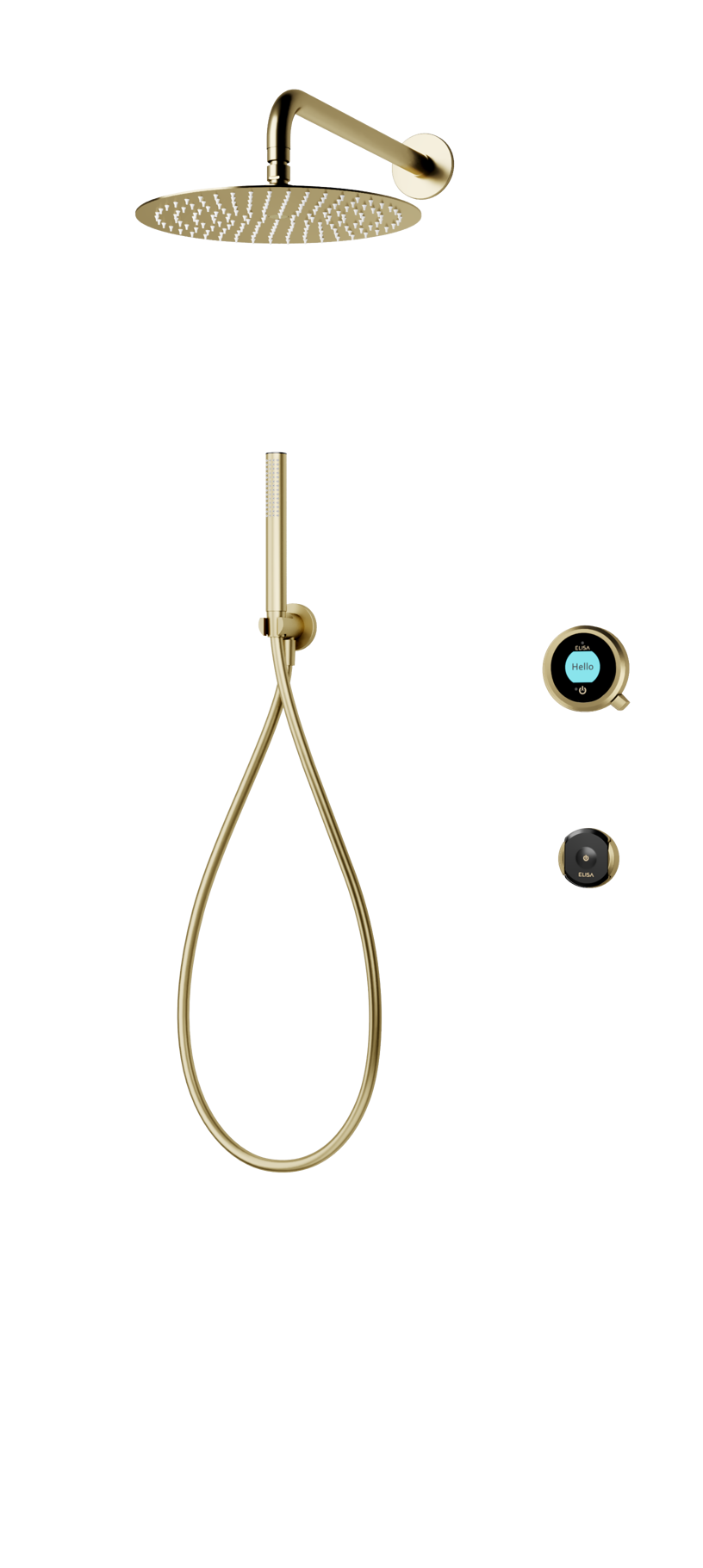 Elisa Intuition Divert Concealed Smart Hand Shower, Fixed Wall Head & Remote for HP/Combi - Brass