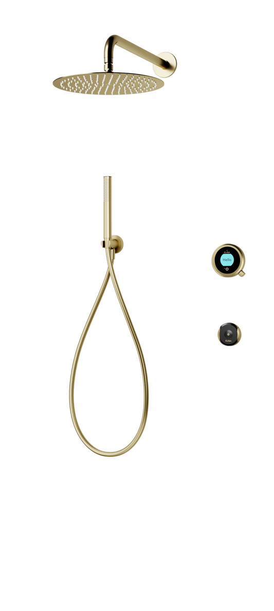 Elisa Intuition Divert Concealed Smart Hand Shower, Fixed Wall Head & Remote for HP/Combi - Brass