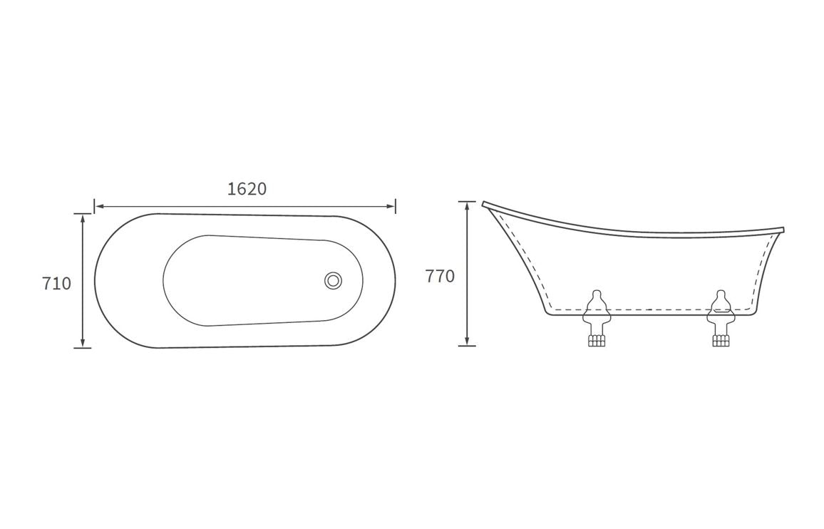 Octavius Freestanding 1620x700x770mm 0TH Bath w/Feet