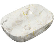 Selene 460x330mm Ceramic Washbowl - White Marble Effect