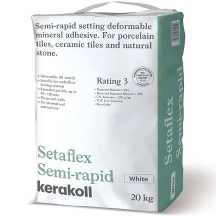 Kerakoll SETAFLEX SEMI-RAPID TILE ADHESIVE C2 TE S1 WHITE – 20KG image 0